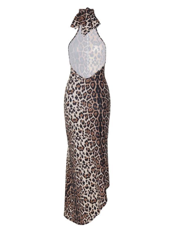 Women's Leopard Print Backless Halter Neck Dress, Fashion Formal Casual Sleeveless Dress for Party Club Dating Wear, Ladies Clothes for All Seasons, Womenswear, Backless Strappy Dress, Side Split Dress